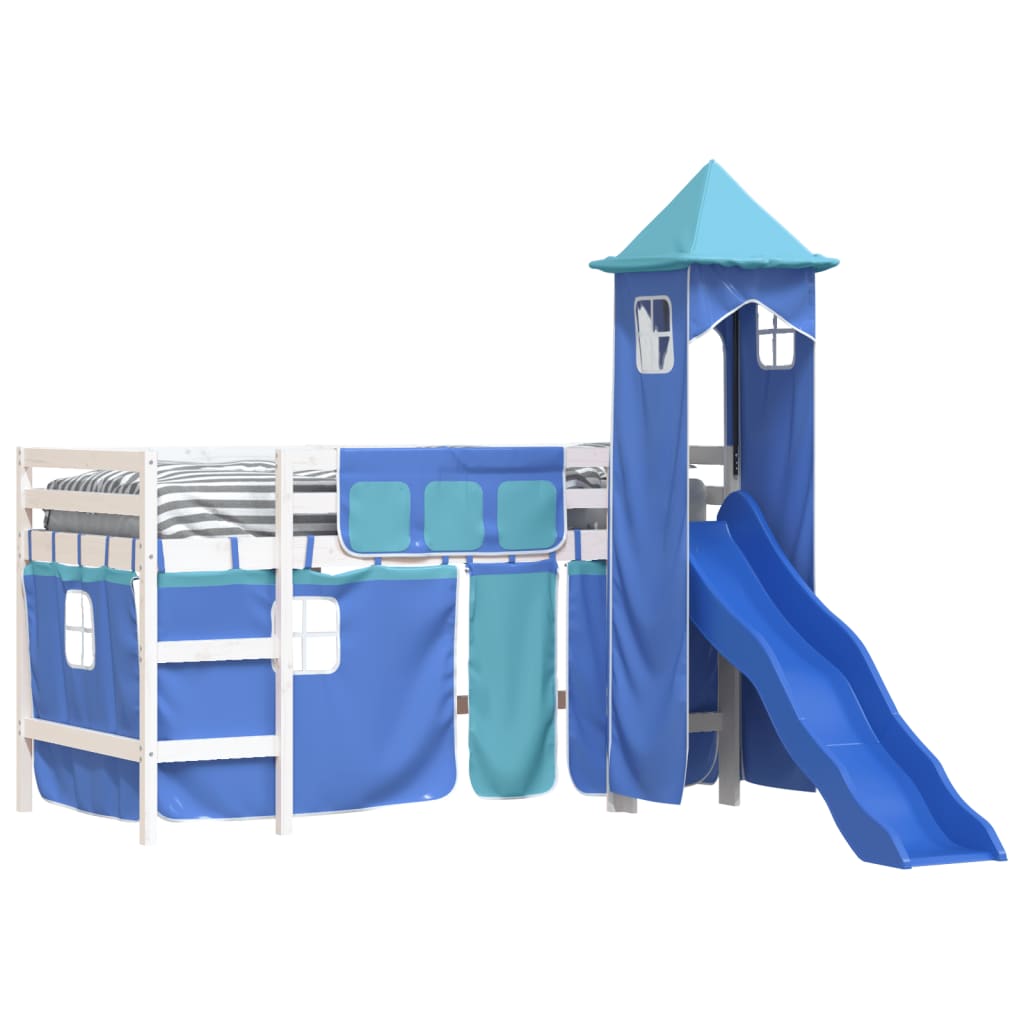 Kinderhoogslaper met toren 80x200 cm massief grenenhout blauw is nu te koop bij PeponiXL, paradijselijk wonen!