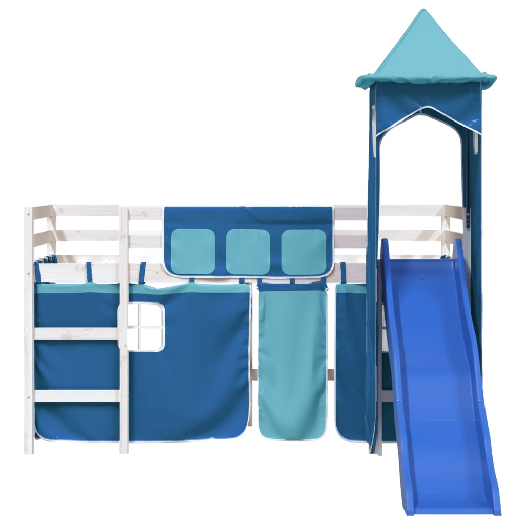 Kinderhoogslaper met toren 80x200 cm massief grenenhout blauw is nu te koop bij PeponiXL, paradijselijk wonen!