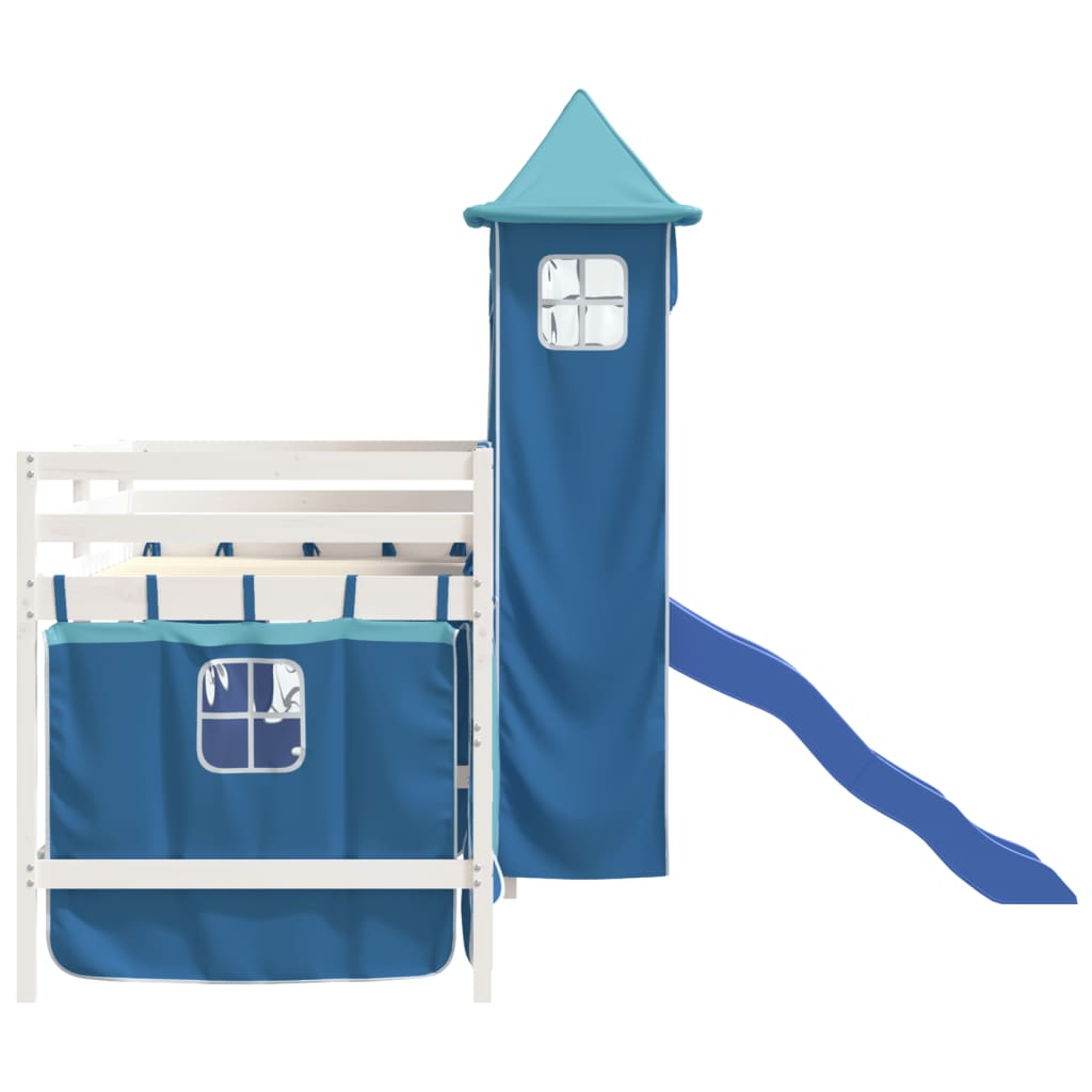 Kinderhoogslaper met toren 80x200 cm massief grenenhout blauw is nu te koop bij PeponiXL, paradijselijk wonen!