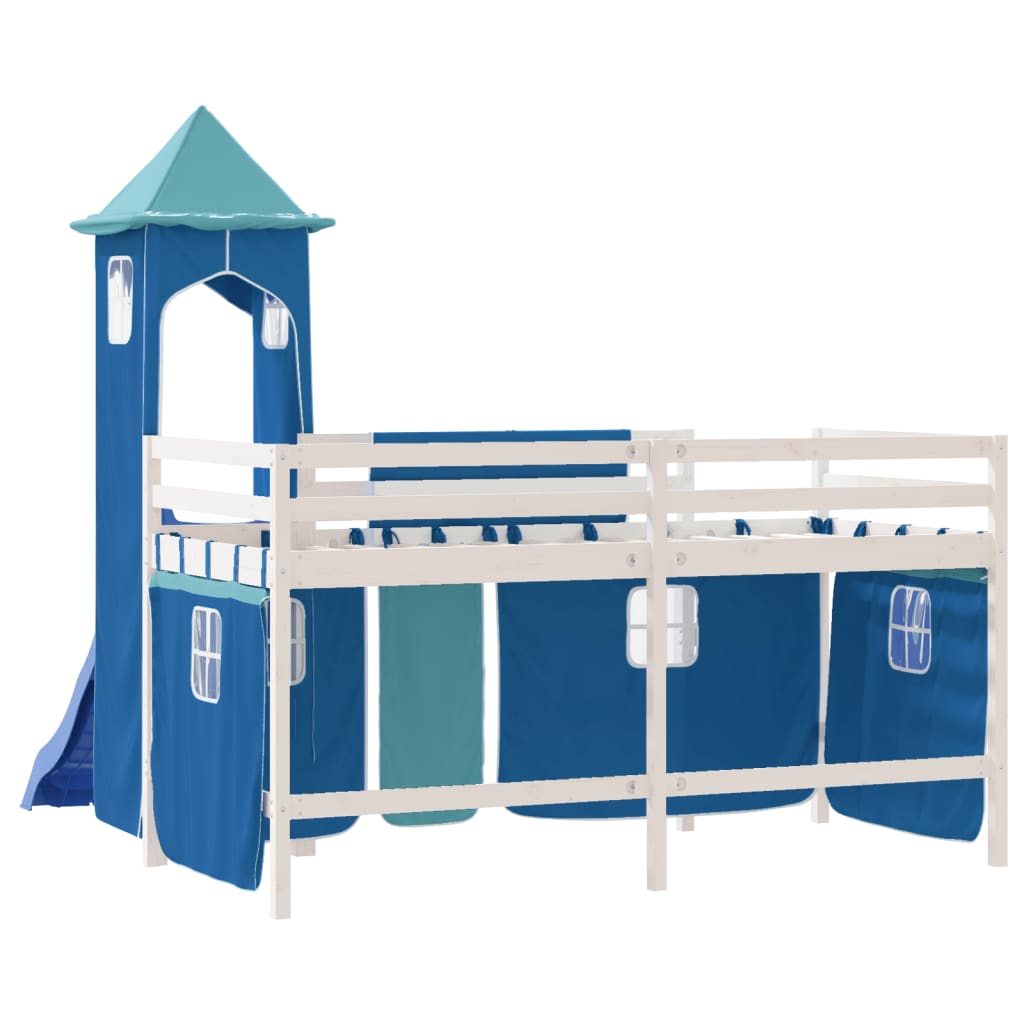 Kinderhoogslaper met toren 80x200 cm massief grenenhout blauw is nu te koop bij PeponiXL, paradijselijk wonen!