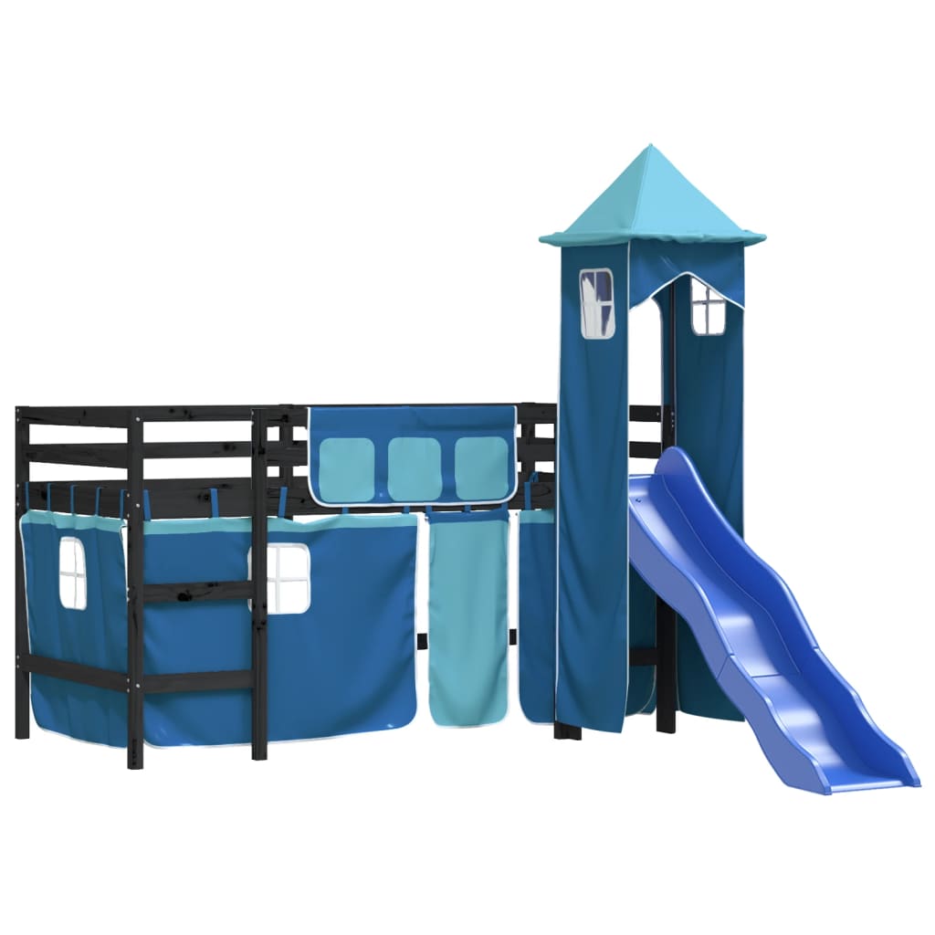 Kinderhoogslaper met toren 80x200 cm massief grenenhout blauw is nu te koop bij PeponiXL, paradijselijk wonen!