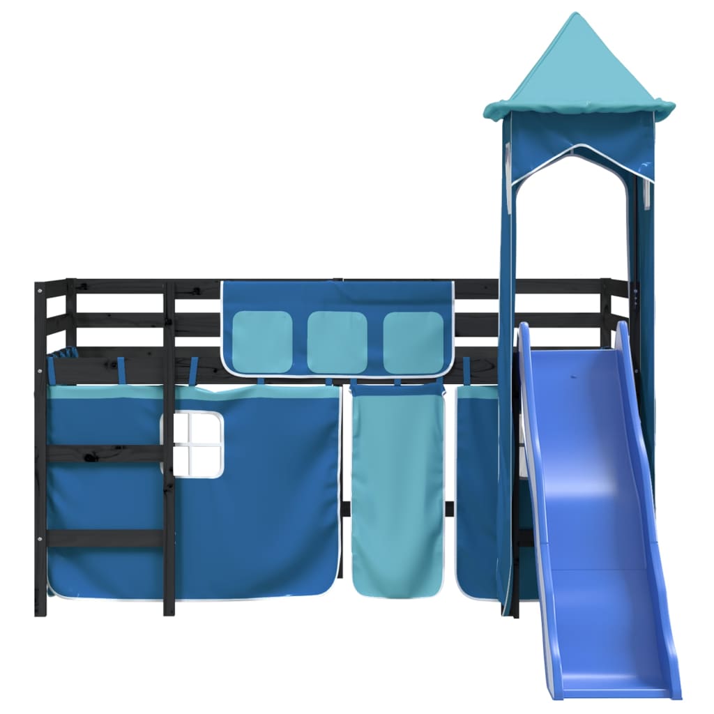 Kinderhoogslaper met toren 80x200 cm massief grenenhout blauw is nu te koop bij PeponiXL, paradijselijk wonen!