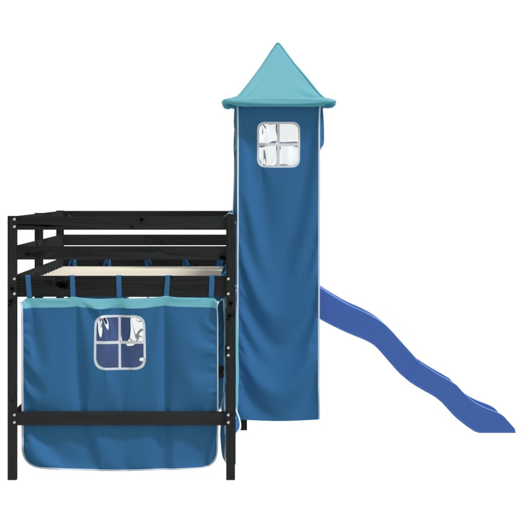 Kinderhoogslaper met toren 80x200 cm massief grenenhout blauw is nu te koop bij PeponiXL, paradijselijk wonen!