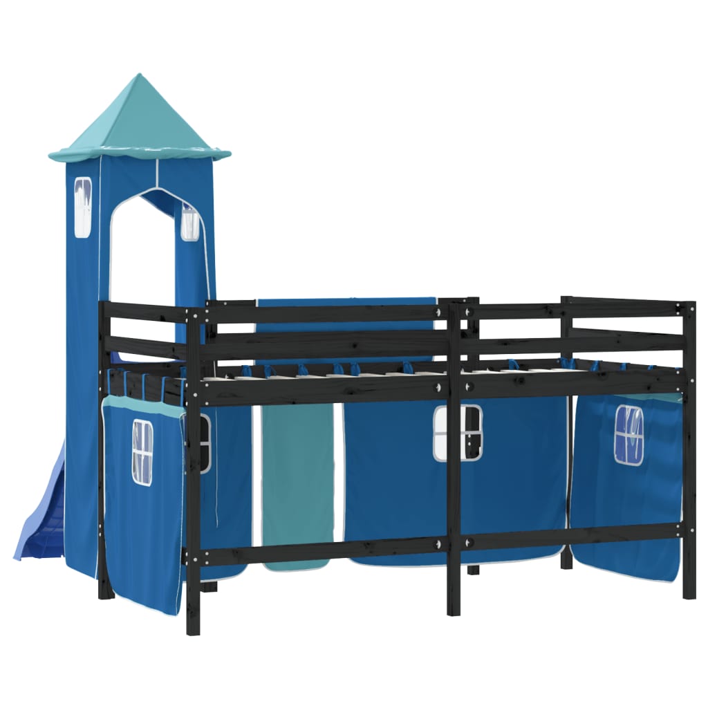 Kinderhoogslaper met toren 80x200 cm massief grenenhout blauw is nu te koop bij PeponiXL, paradijselijk wonen!