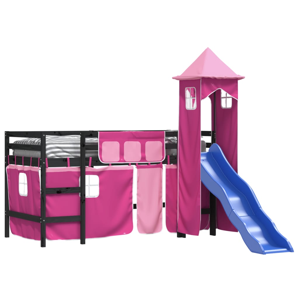 Kinderhoogslaper met toren 80x200 cm massief grenenhout roze is nu te koop bij PeponiXL, paradijselijk wonen!