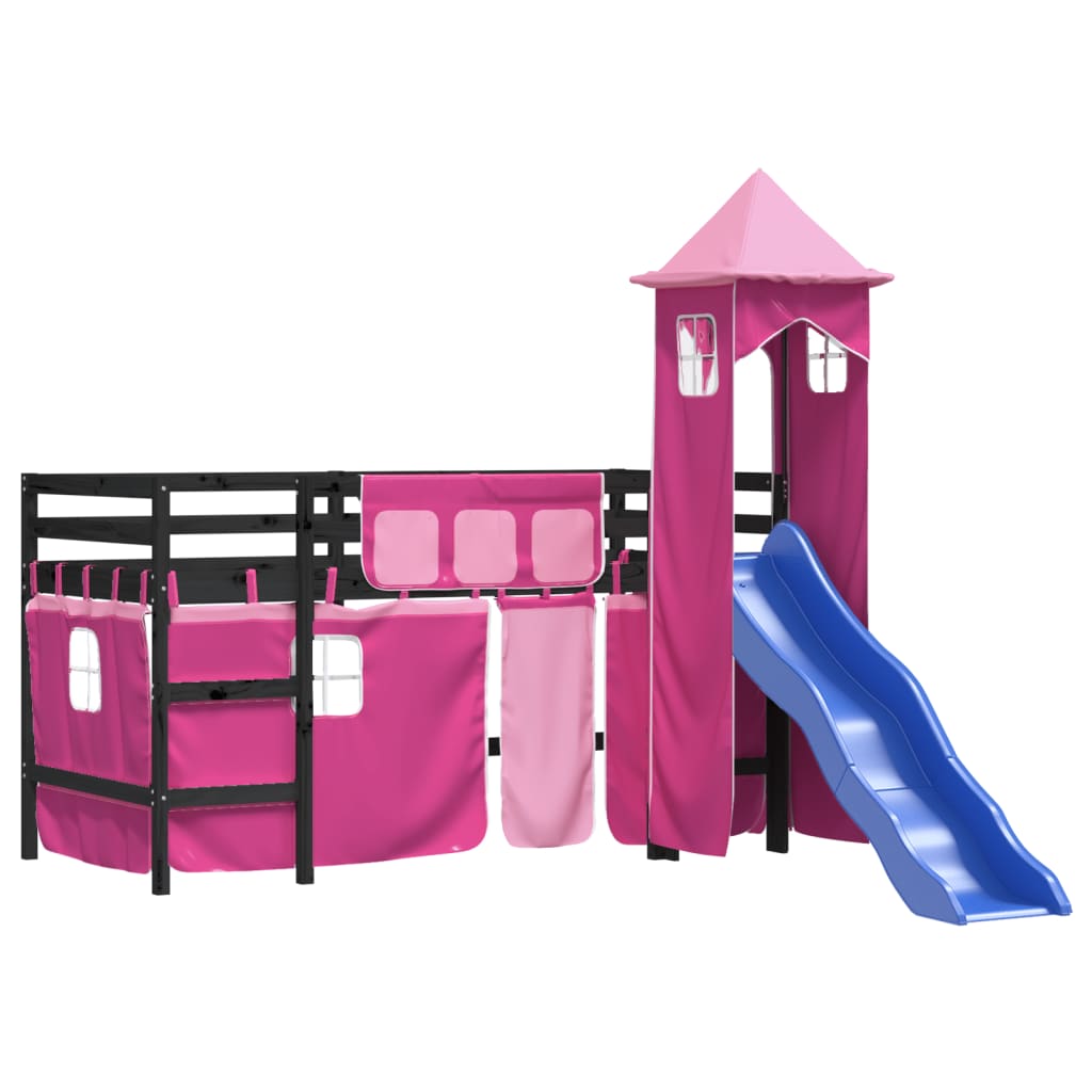 Kinderhoogslaper met toren 80x200 cm massief grenenhout roze is nu te koop bij PeponiXL, paradijselijk wonen!