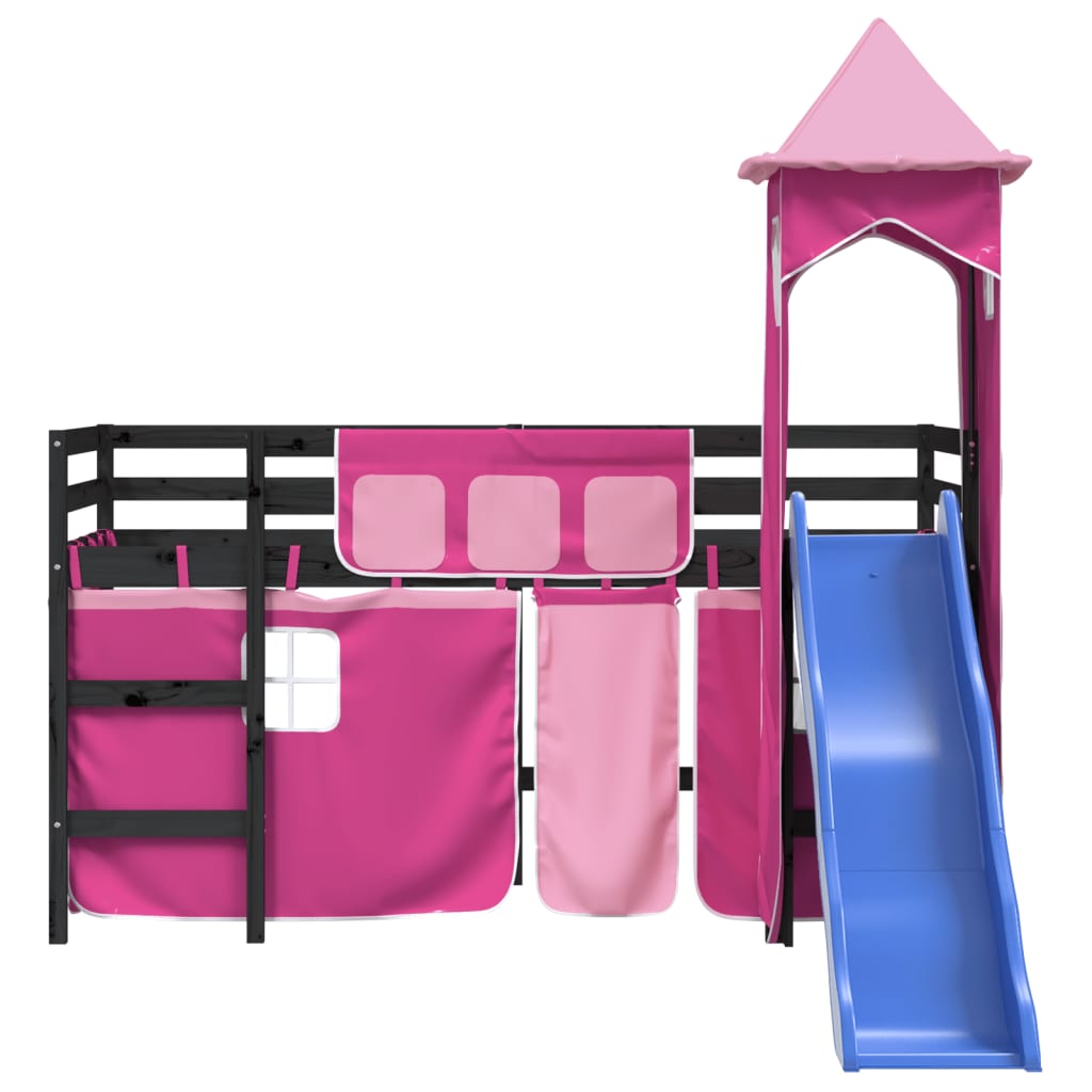 Kinderhoogslaper met toren 80x200 cm massief grenenhout roze is nu te koop bij PeponiXL, paradijselijk wonen!