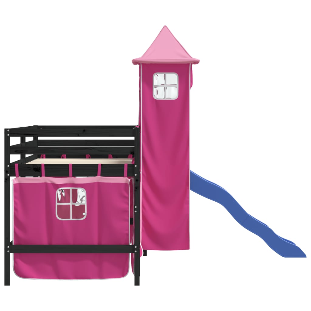 Kinderhoogslaper met toren 80x200 cm massief grenenhout roze is nu te koop bij PeponiXL, paradijselijk wonen!