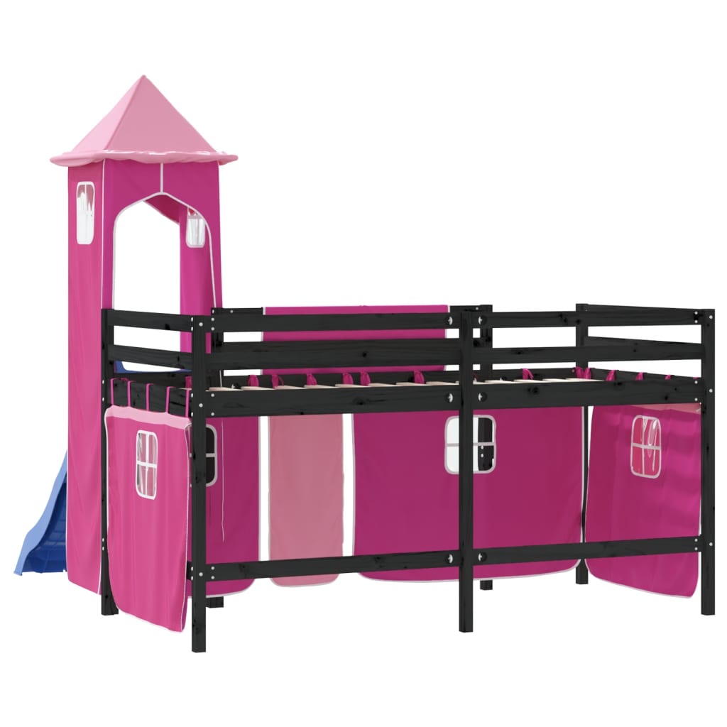 Kinderhoogslaper met toren 80x200 cm massief grenenhout roze is nu te koop bij PeponiXL, paradijselijk wonen!