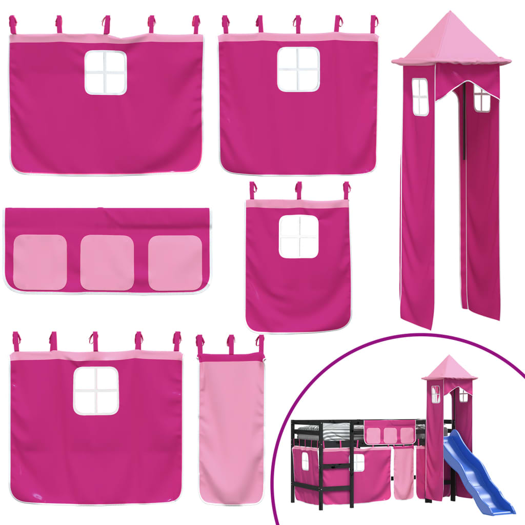 Kinderhoogslaper met toren 80x200 cm massief grenenhout roze is nu te koop bij PeponiXL, paradijselijk wonen!