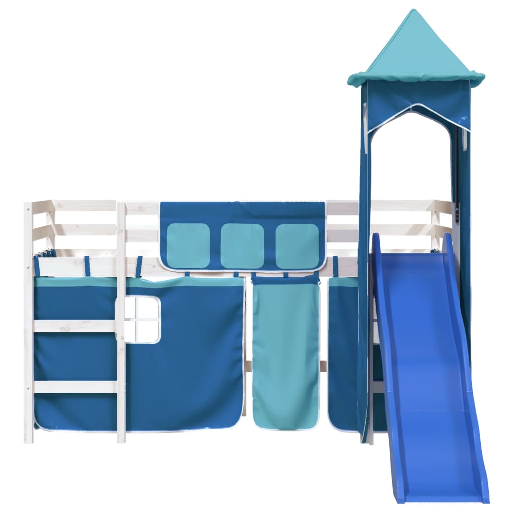 Kinderhoogslaper met toren 90x200 cm massief grenenhout blauw is nu te koop bij PeponiXL, paradijselijk wonen!