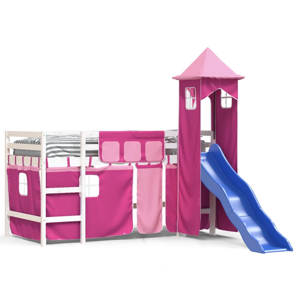 Kinderhoogslaper met toren 90x190 cm massief grenenhout roze is nu te koop bij PeponiXL, paradijselijk wonen!