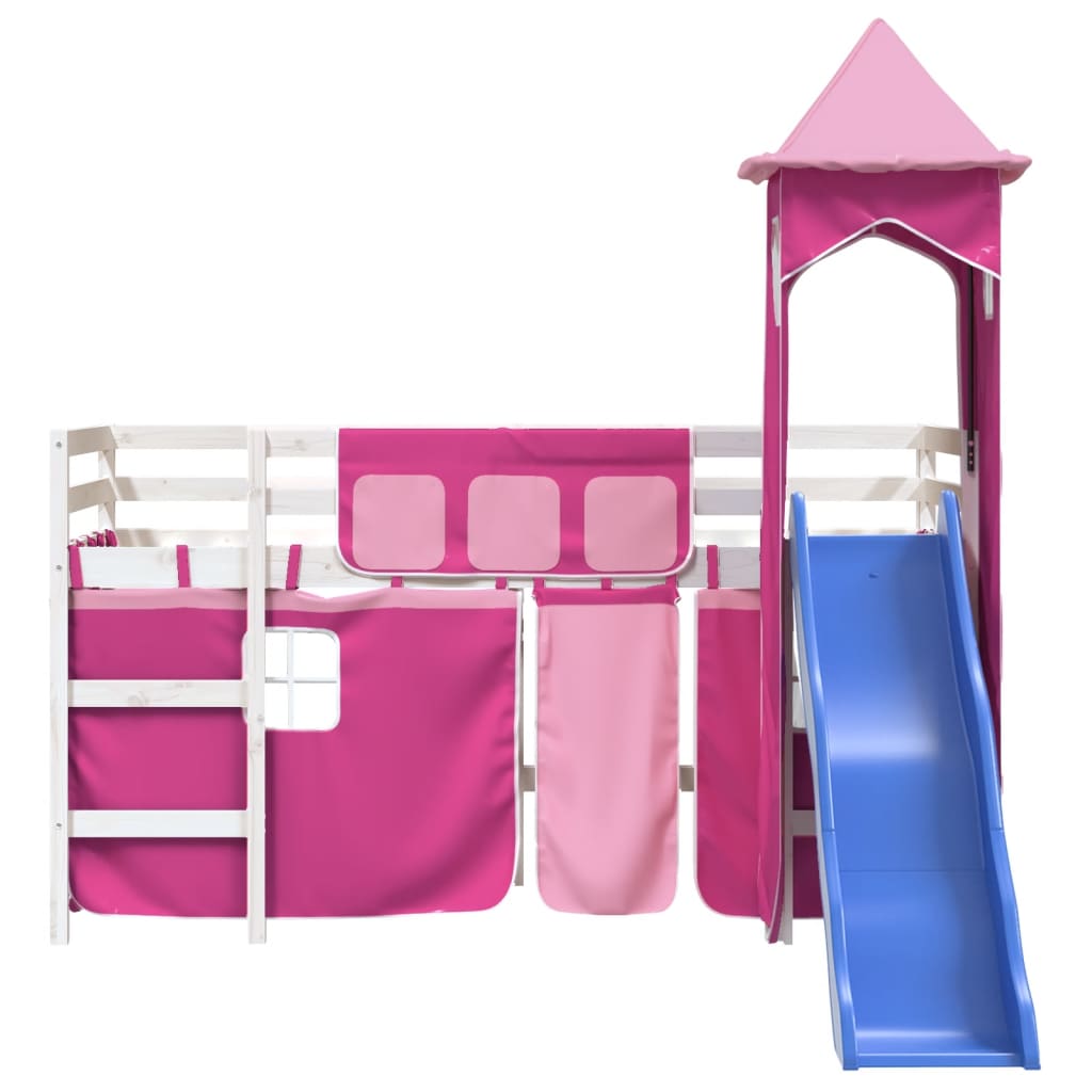 Kinderhoogslaper met toren 90x190 cm massief grenenhout roze is nu te koop bij PeponiXL, paradijselijk wonen!