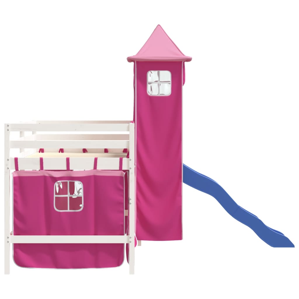 Kinderhoogslaper met toren 90x190 cm massief grenenhout roze is nu te koop bij PeponiXL, paradijselijk wonen!