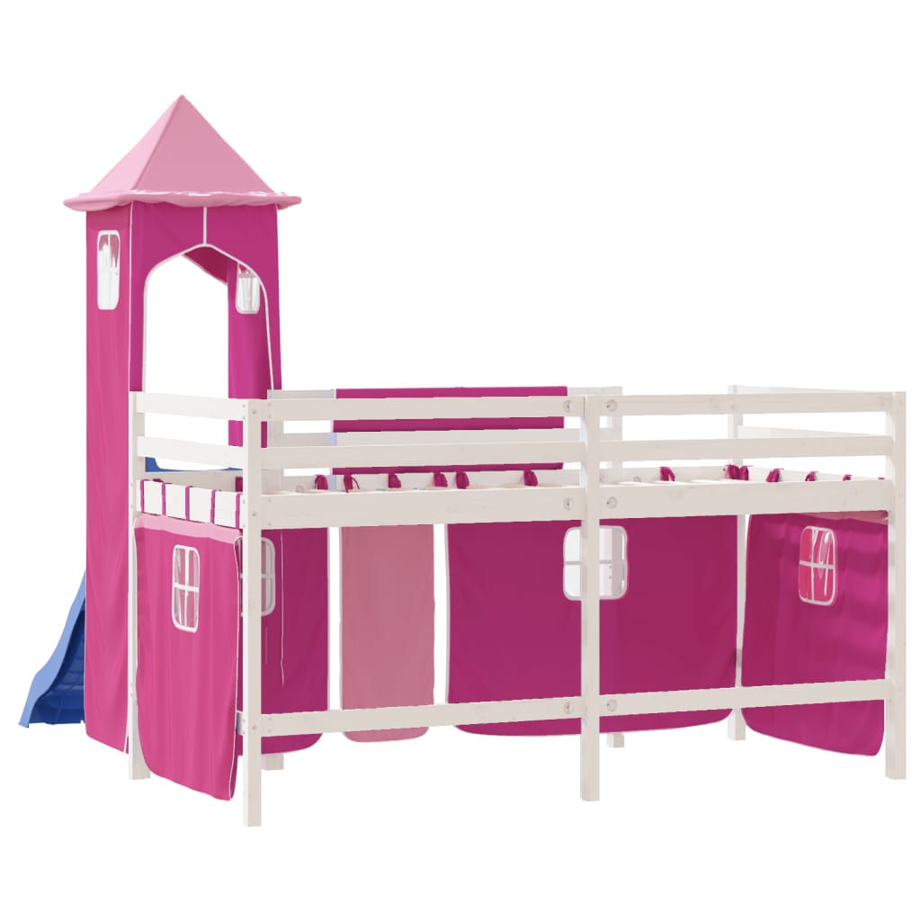 Kinderhoogslaper met toren 90x190 cm massief grenenhout roze is nu te koop bij PeponiXL, paradijselijk wonen!