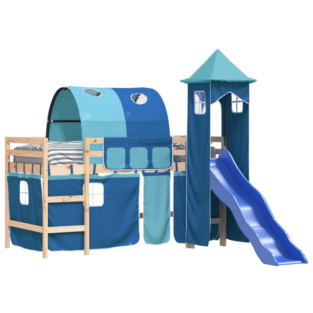 Kinderhoogslaper met toren 80x200 cm massief grenenhout blauw is nu te koop bij PeponiXL, paradijselijk wonen!