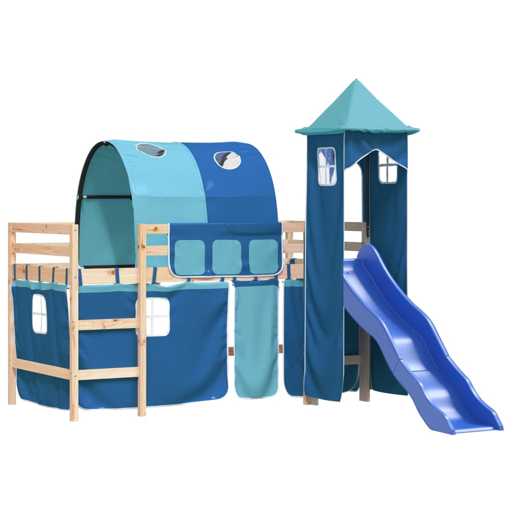 Kinderhoogslaper met toren 80x200 cm massief grenenhout blauw is nu te koop bij PeponiXL, paradijselijk wonen!