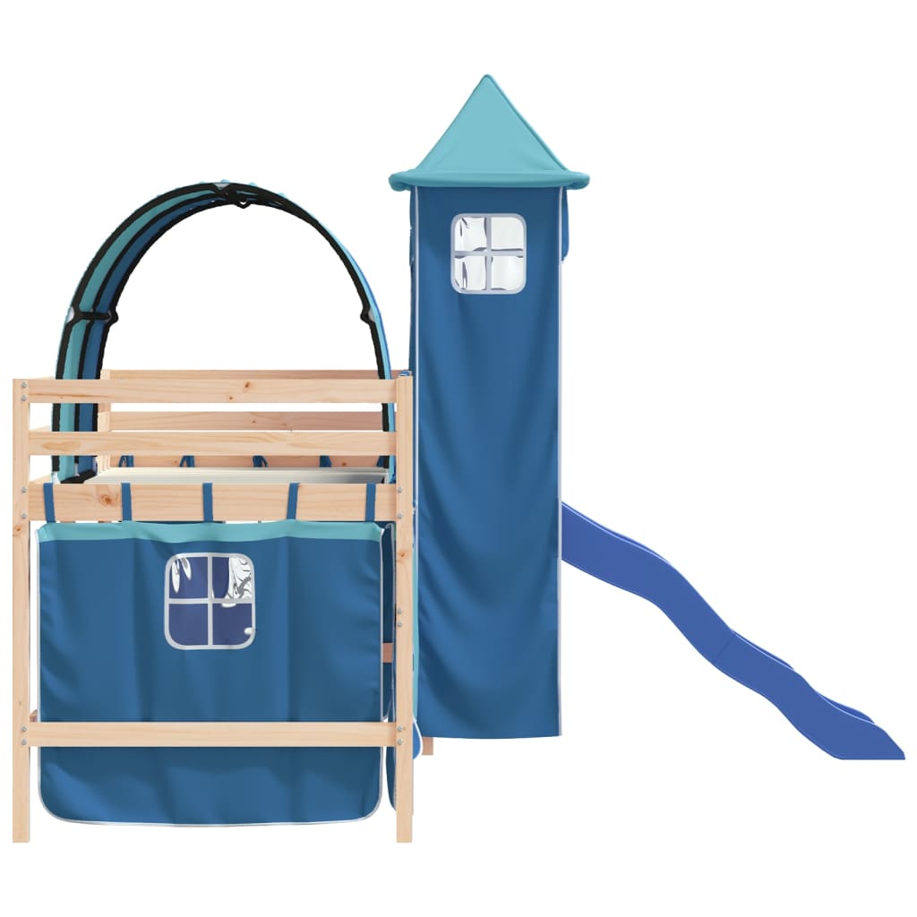 Kinderhoogslaper met toren 80x200 cm massief grenenhout blauw is nu te koop bij PeponiXL, paradijselijk wonen!