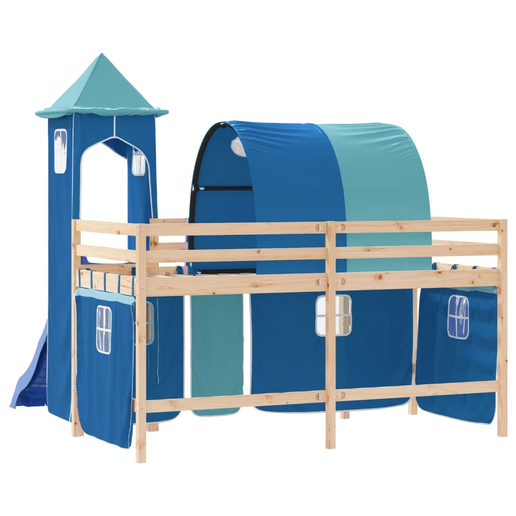 Kinderhoogslaper met toren 80x200 cm massief grenenhout blauw is nu te koop bij PeponiXL, paradijselijk wonen!