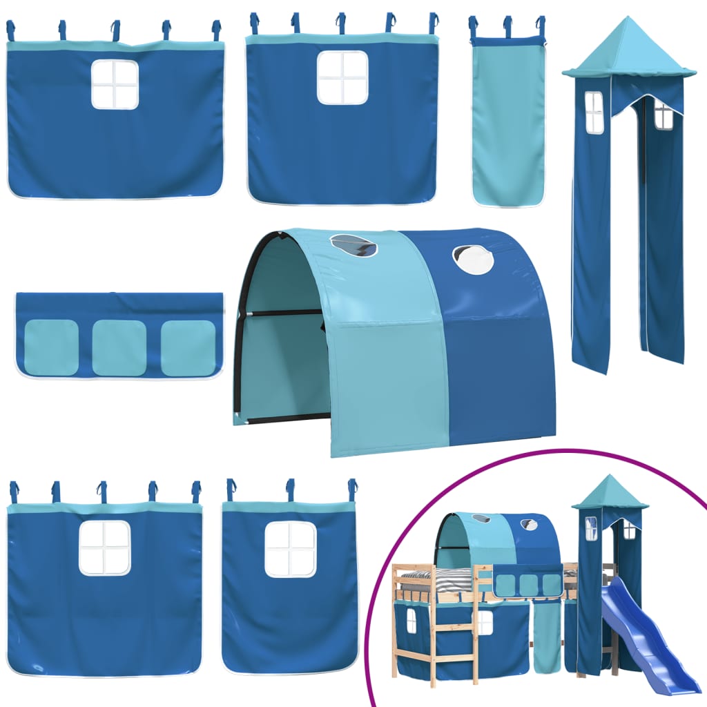 Kinderhoogslaper met toren 80x200 cm massief grenenhout blauw is nu te koop bij PeponiXL, paradijselijk wonen!