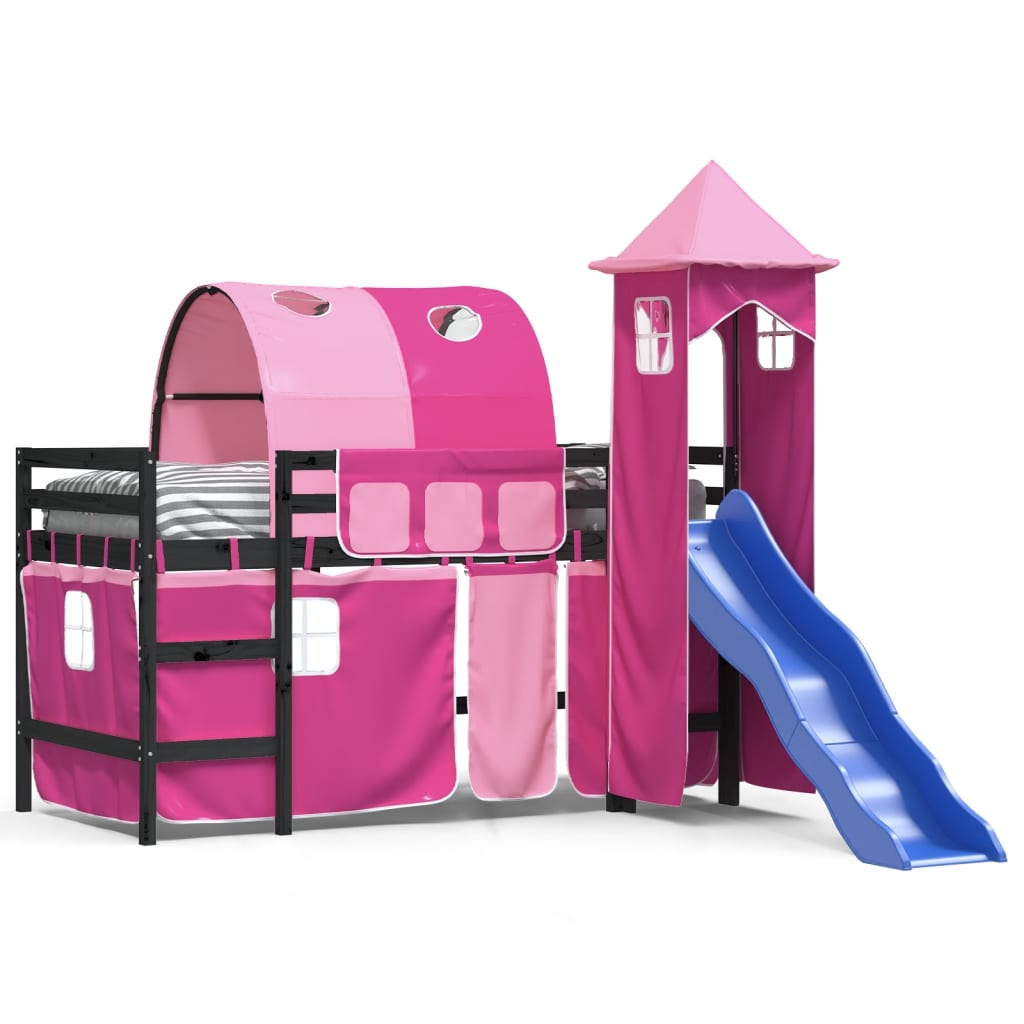 Kinderhoogslaper met toren 80x200 cm massief grenenhout roze is nu te koop bij PeponiXL, paradijselijk wonen!