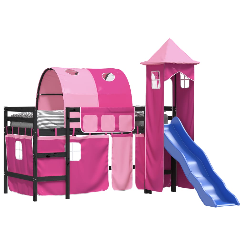 Kinderhoogslaper met toren 80x200 cm massief grenenhout roze is nu te koop bij PeponiXL, paradijselijk wonen!