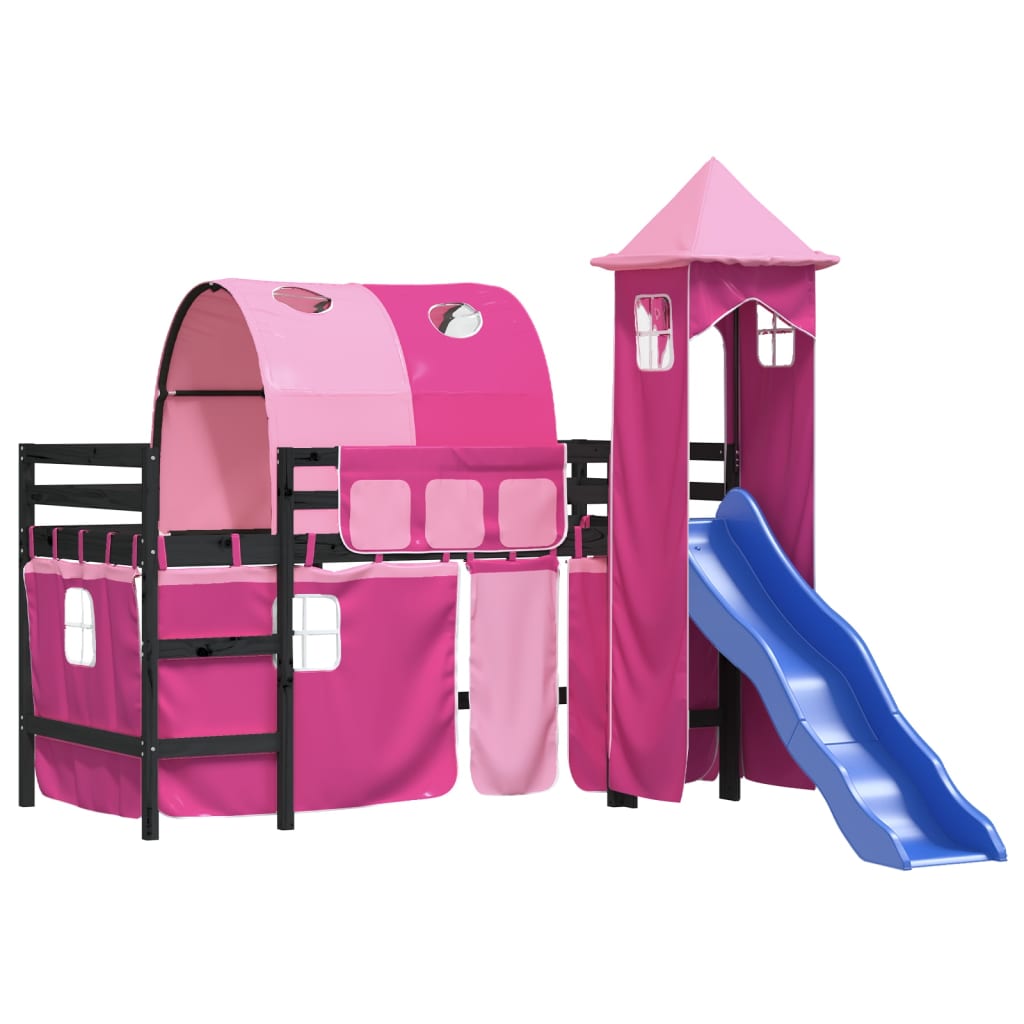 Kinderhoogslaper met toren 80x200 cm massief grenenhout roze is nu te koop bij PeponiXL, paradijselijk wonen!