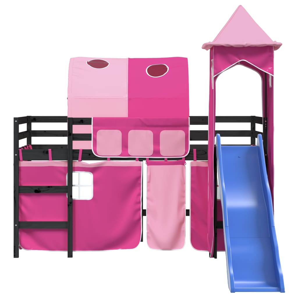 Kinderhoogslaper met toren 80x200 cm massief grenenhout roze is nu te koop bij PeponiXL, paradijselijk wonen!