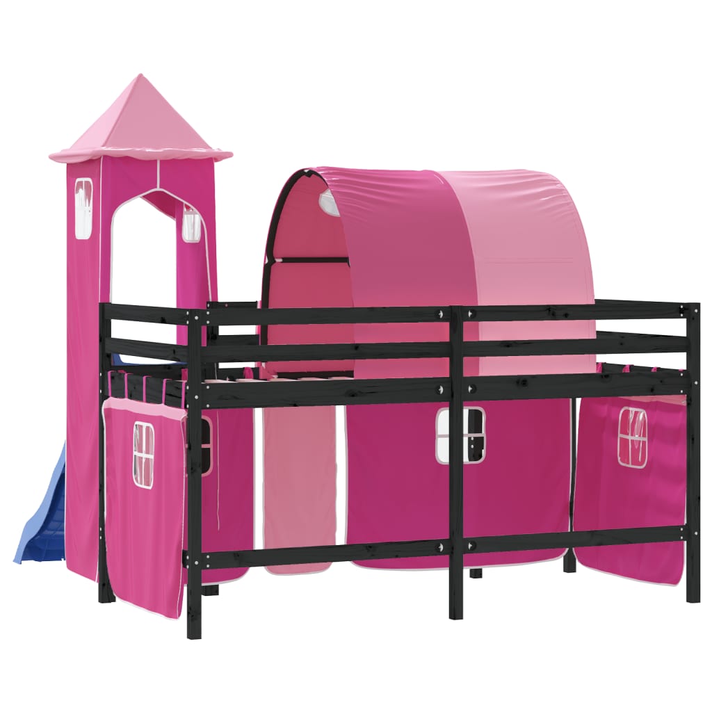 Kinderhoogslaper met toren 80x200 cm massief grenenhout roze is nu te koop bij PeponiXL, paradijselijk wonen!