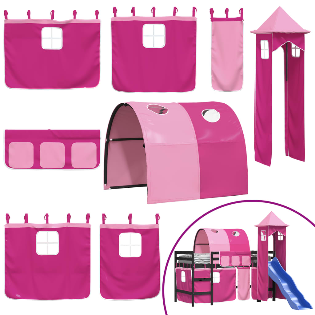 Kinderhoogslaper met toren 80x200 cm massief grenenhout roze is nu te koop bij PeponiXL, paradijselijk wonen!