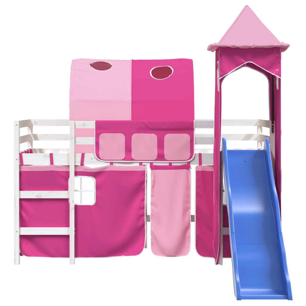 Kinderhoogslaper met toren 90x200 cm massief grenenhout roze is nu te koop bij PeponiXL, paradijselijk wonen!