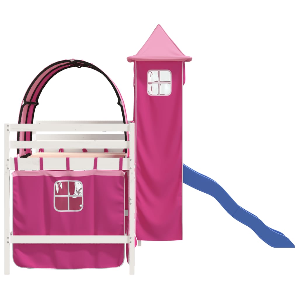 Kinderhoogslaper met toren 90x200 cm massief grenenhout roze is nu te koop bij PeponiXL, paradijselijk wonen!