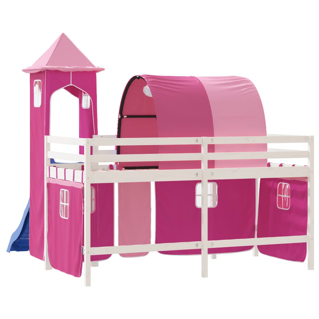 Kinderhoogslaper met toren 90x200 cm massief grenenhout roze is nu te koop bij PeponiXL, paradijselijk wonen!