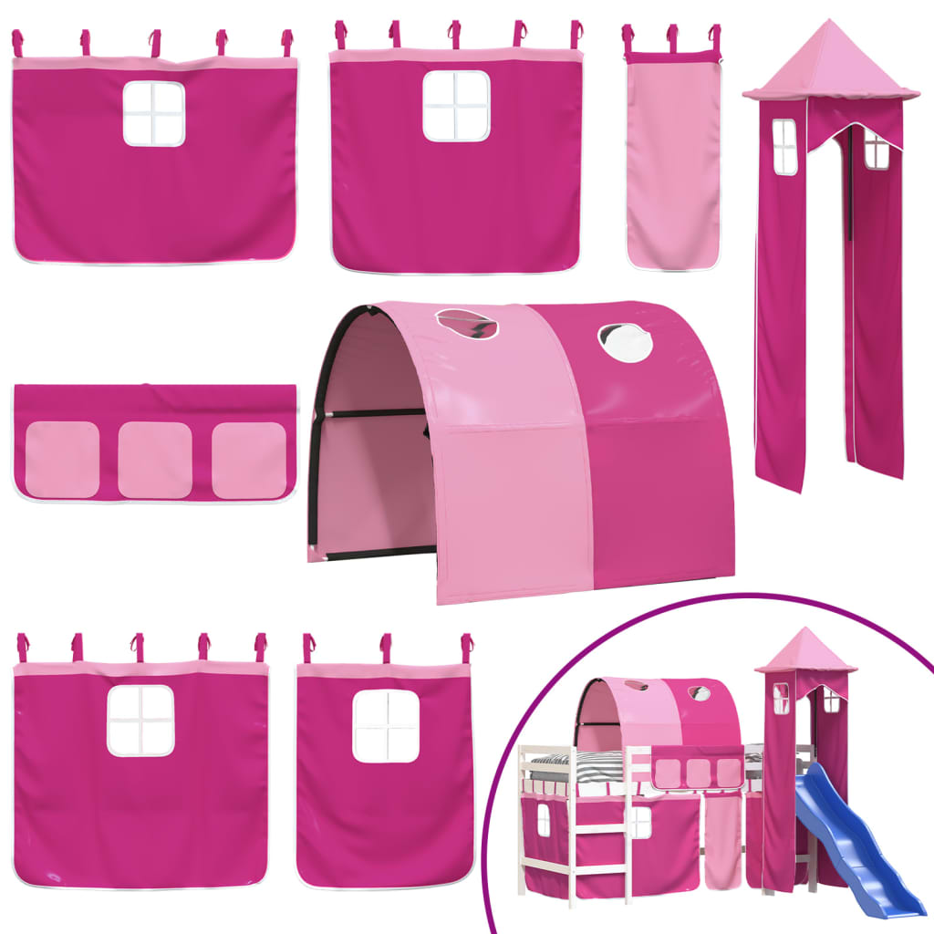 Kinderhoogslaper met toren 90x200 cm massief grenenhout roze is nu te koop bij PeponiXL, paradijselijk wonen!