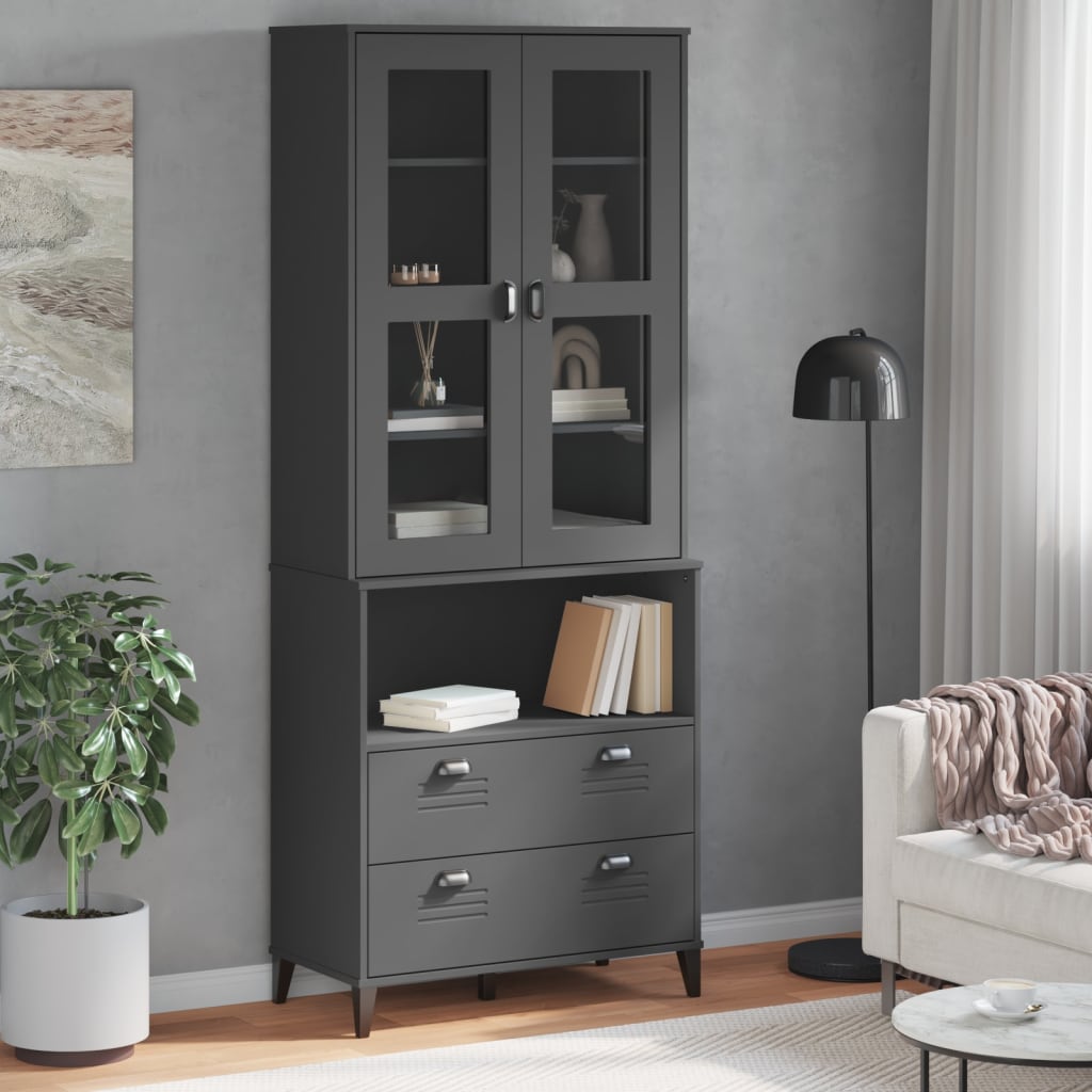 Hoge kast VIKEN 80x40x200 cm massief grenenhout antracietgrijs is nu te koop bij PeponiXL, paradijselijk wonen!