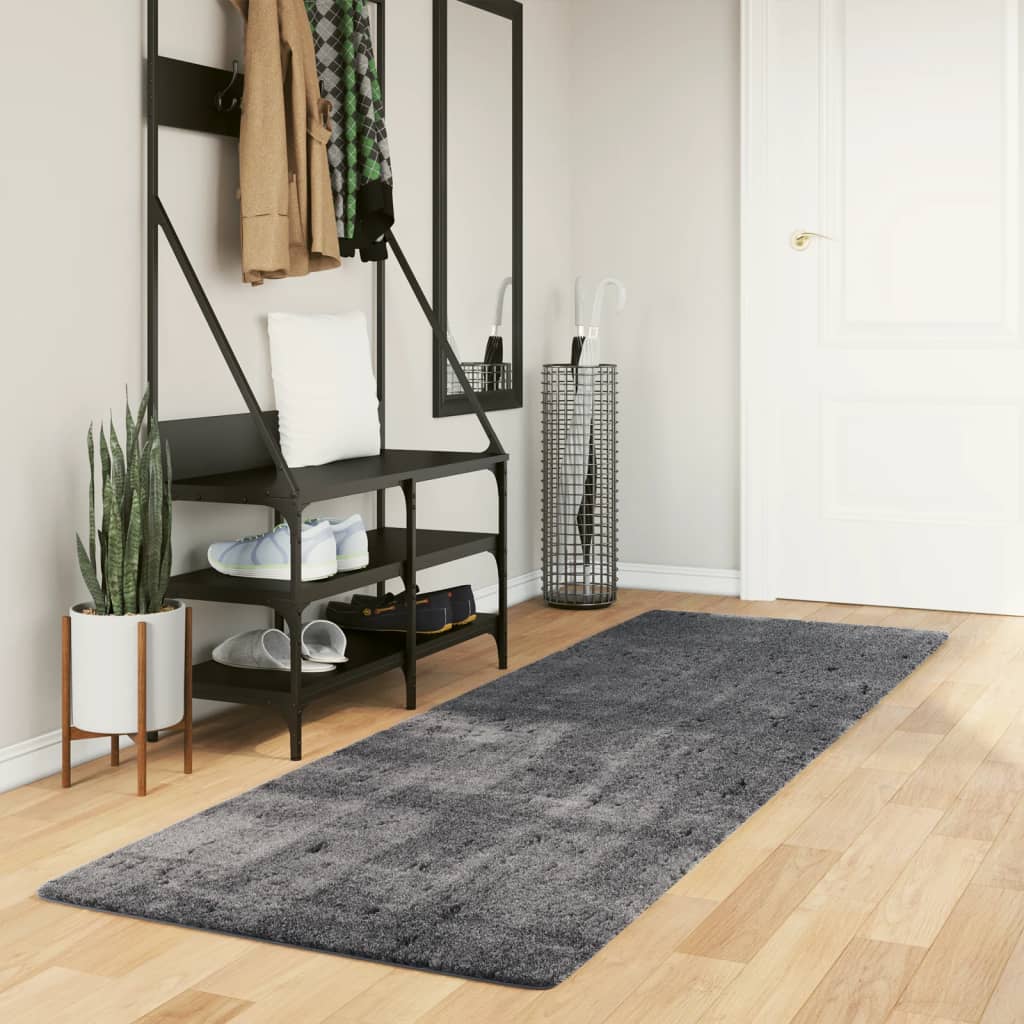 Vloerkleed HUARTE laagpolig zacht wasbaar 80x250 cm antraciet is nu te koop bij PeponiXL, paradijselijk wonen!