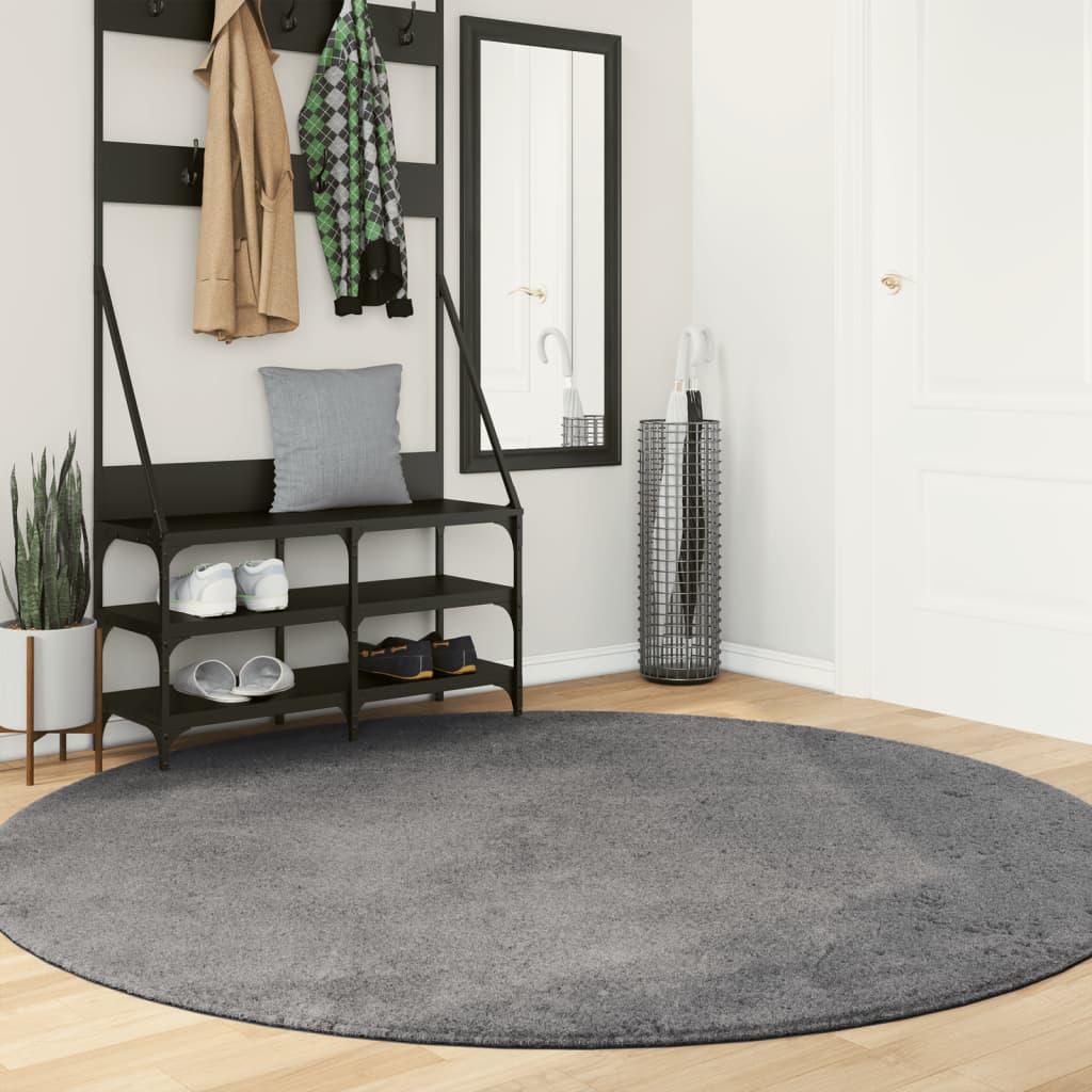 Vloerkleed HUARTE laagpolig zacht wasbaar Ø 200 cm antraciet is nu te koop bij PeponiXL, paradijselijk wonen!