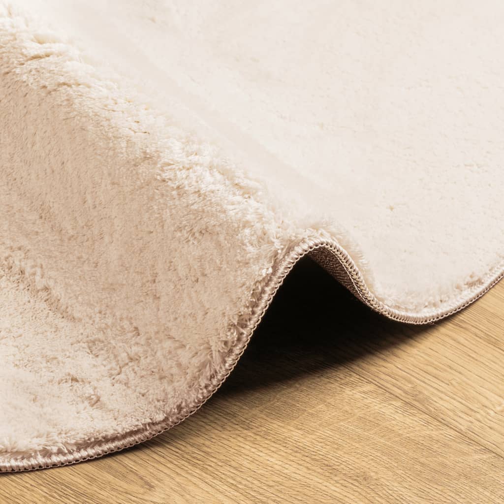Vloerkleed HUARTE laagpolig zacht wasbaar Ø 100 cm beige is nu te koop bij PeponiXL, paradijselijk wonen!
