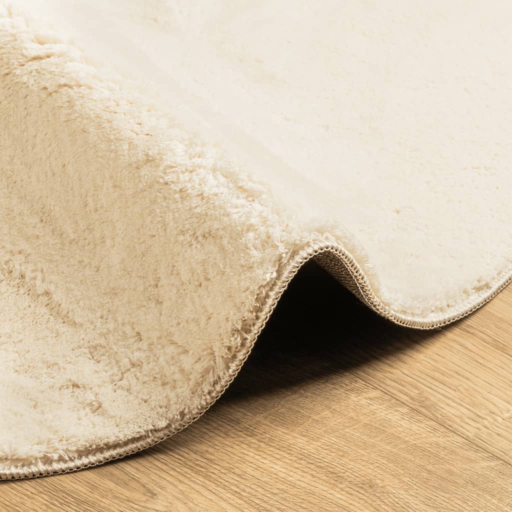 Vloerkleed HUARTE laagpolig zacht wasbaar Ø 160 cm crème is nu te koop bij PeponiXL, paradijselijk wonen!