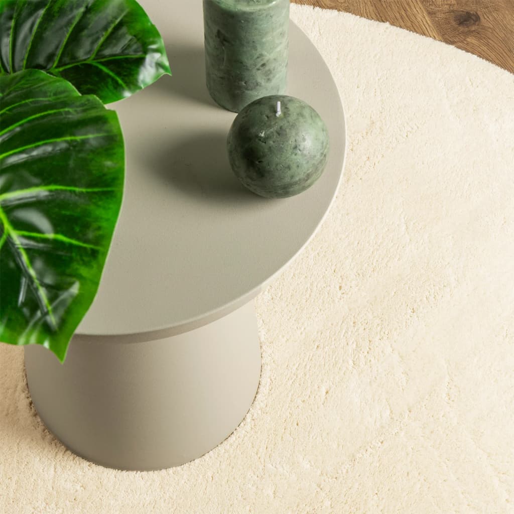 Vloerkleed HUARTE laagpolig zacht wasbaar Ø 160 cm crème is nu te koop bij PeponiXL, paradijselijk wonen!