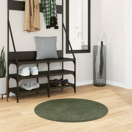 Vloerkleed HUARTE laagpolig zacht wasbaar Ø 80 cm bosgroen is nu te koop bij PeponiXL, paradijselijk wonen!