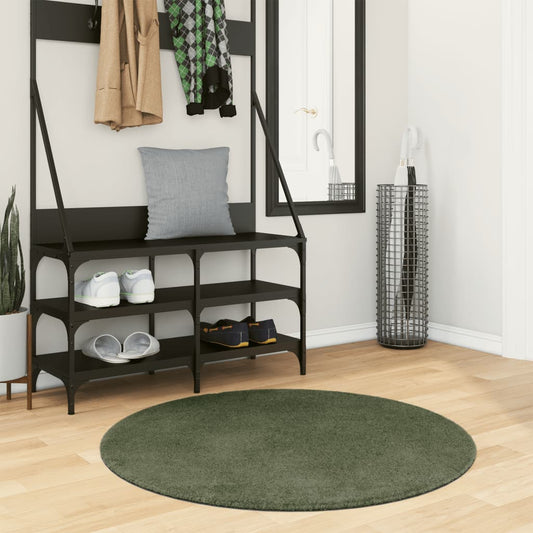 Vloerkleed HUARTE laagpolig zacht wasbaar Ø 100 cm bosgroen is nu te koop bij PeponiXL, paradijselijk wonen!