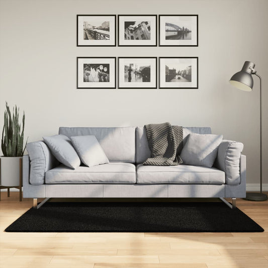 Vloerkleed HUARTE laagpolig zacht wasbaar 80x150 cm zwart is nu te koop bij PeponiXL, paradijselijk wonen!