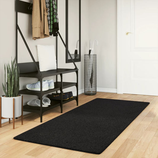 Vloerkleed HUARTE laagpolig zacht wasbaar 80x200 cm zwart is nu te koop bij PeponiXL, paradijselijk wonen!