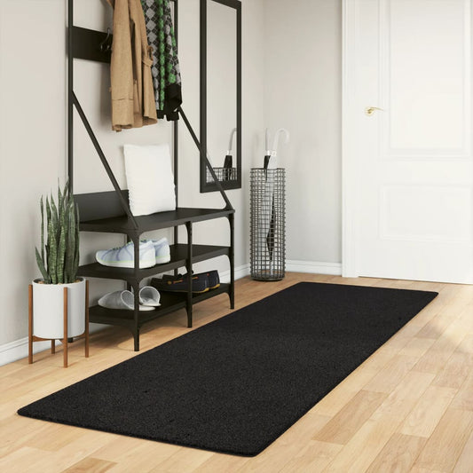 Vloerkleed HUARTE laagpolig zacht wasbaar 80x250 cm zwart is nu te koop bij PeponiXL, paradijselijk wonen!