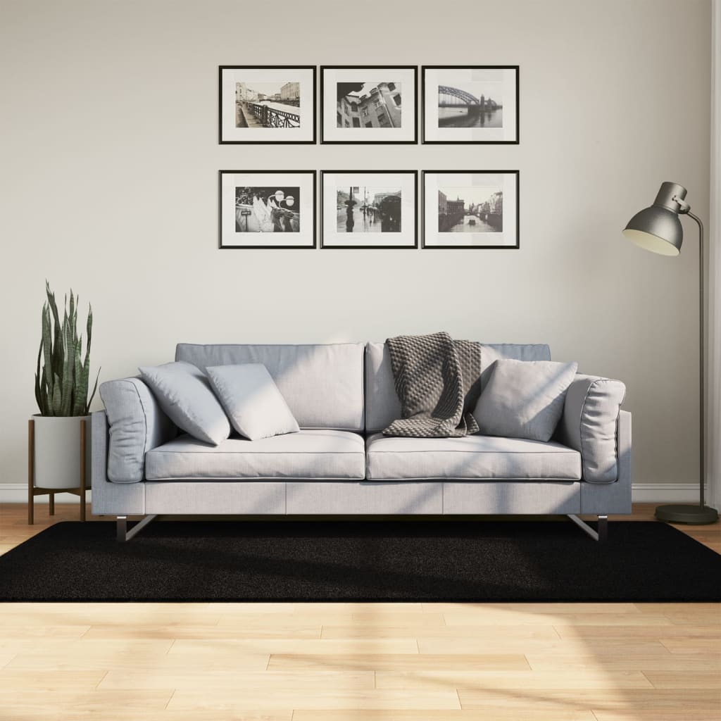 Vloerkleed HUARTE laagpolig zacht wasbaar 100x200 cm zwart is nu te koop bij PeponiXL, paradijselijk wonen!