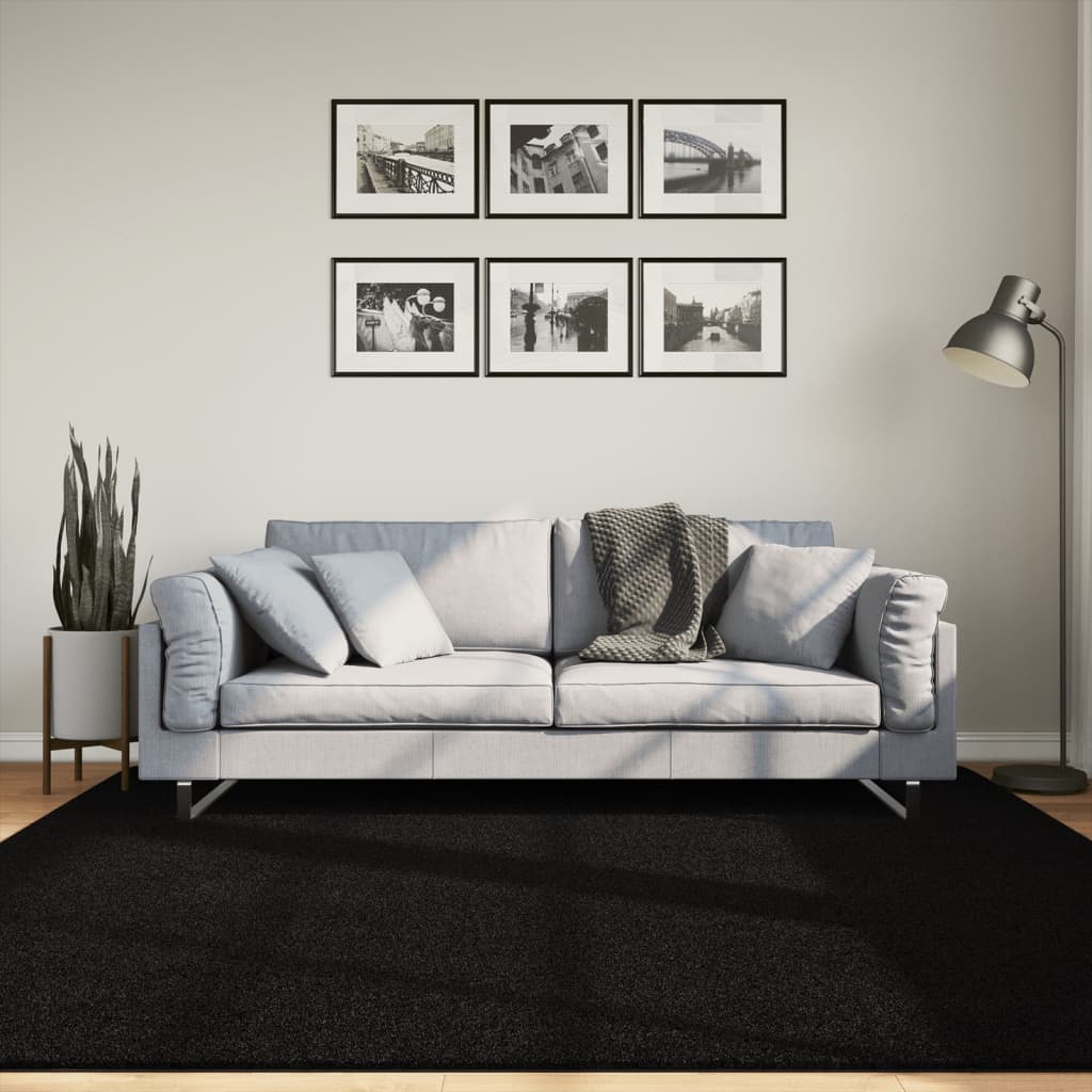 Vloerkleed HUARTE laagpolig zacht wasbaar 200x200 cm zwart is nu te koop bij PeponiXL, paradijselijk wonen!