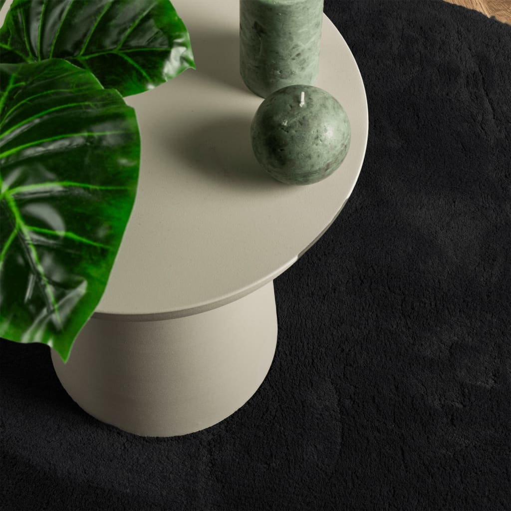 Vloerkleed HUARTE laagpolig zacht wasbaar Ø 80 cm zwart is nu te koop bij PeponiXL, paradijselijk wonen!