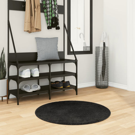Vloerkleed HUARTE laagpolig zacht wasbaar Ø 80 cm zwart is nu te koop bij PeponiXL, paradijselijk wonen!
