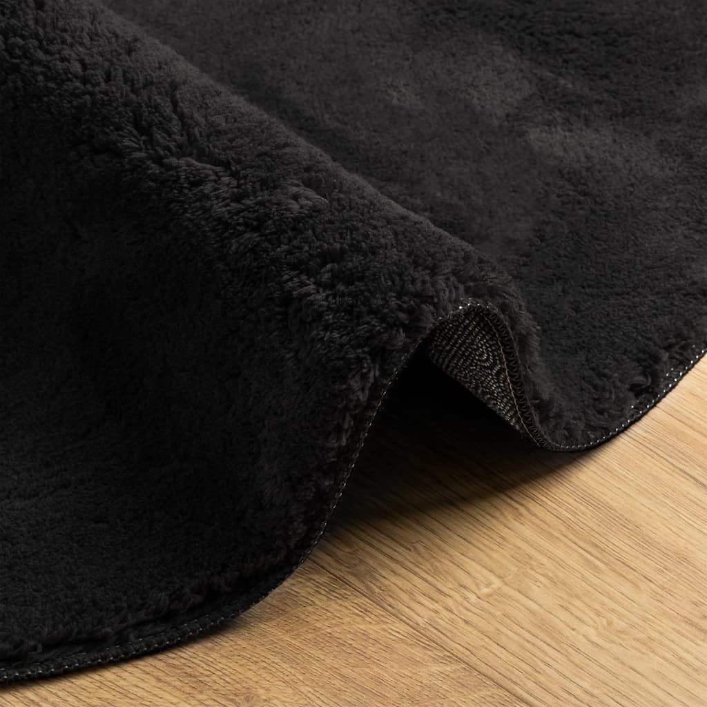Vloerkleed HUARTE laagpolig zacht wasbaar Ø 100 cm zwart is nu te koop bij PeponiXL, paradijselijk wonen!